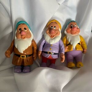 Set of 3 Colorful Dwarf Figurines From Snow White Sneezy Sleepy Happy
